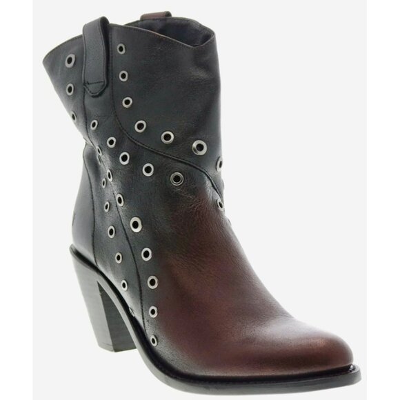 Frye Mustang Grommet Short Ankle Boots 7.5 Burgundy Ombre Leather Western Boots - Picture 2 of 14